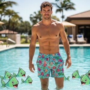 Tipsy Elves Feeding Frenzy Piranha Swim Trunks - Size Medium